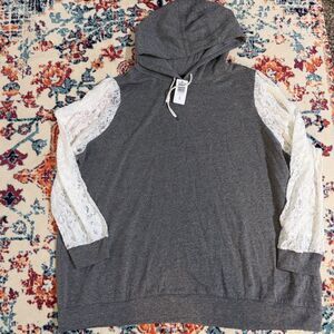 Classic Fit Cozy Fleece Lace Sleeves Hoodie 5XL